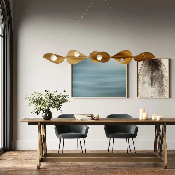 Stunning Linear LED Island Light with Cloud Glass and Warm Brass Finish - Image 4