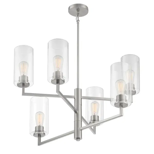6 Light Chandelier in Brushed Nickel Finish with Clear Glass - alternate view