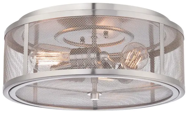 The Downtown Edison flush mount brings industrial charm to low-ceiling spaces with its brushed nickel finish and exposed Edison-style bulbs. Perfect for hallways, bedrooms, and offices where ceiling clearance is limited.