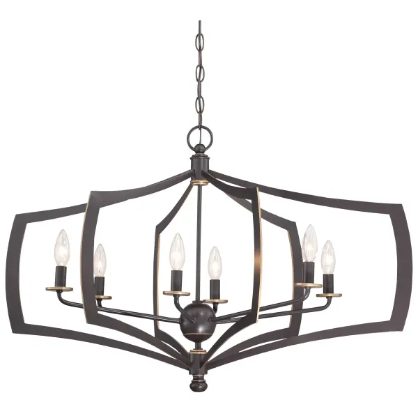 The Middletown chandelier brings transitional elegance with its linear silhouette and rich Downton Bronze finish accented with gold highlights. Six candelabra lights provide ample illumination while the dimmable feature allows mood control.
