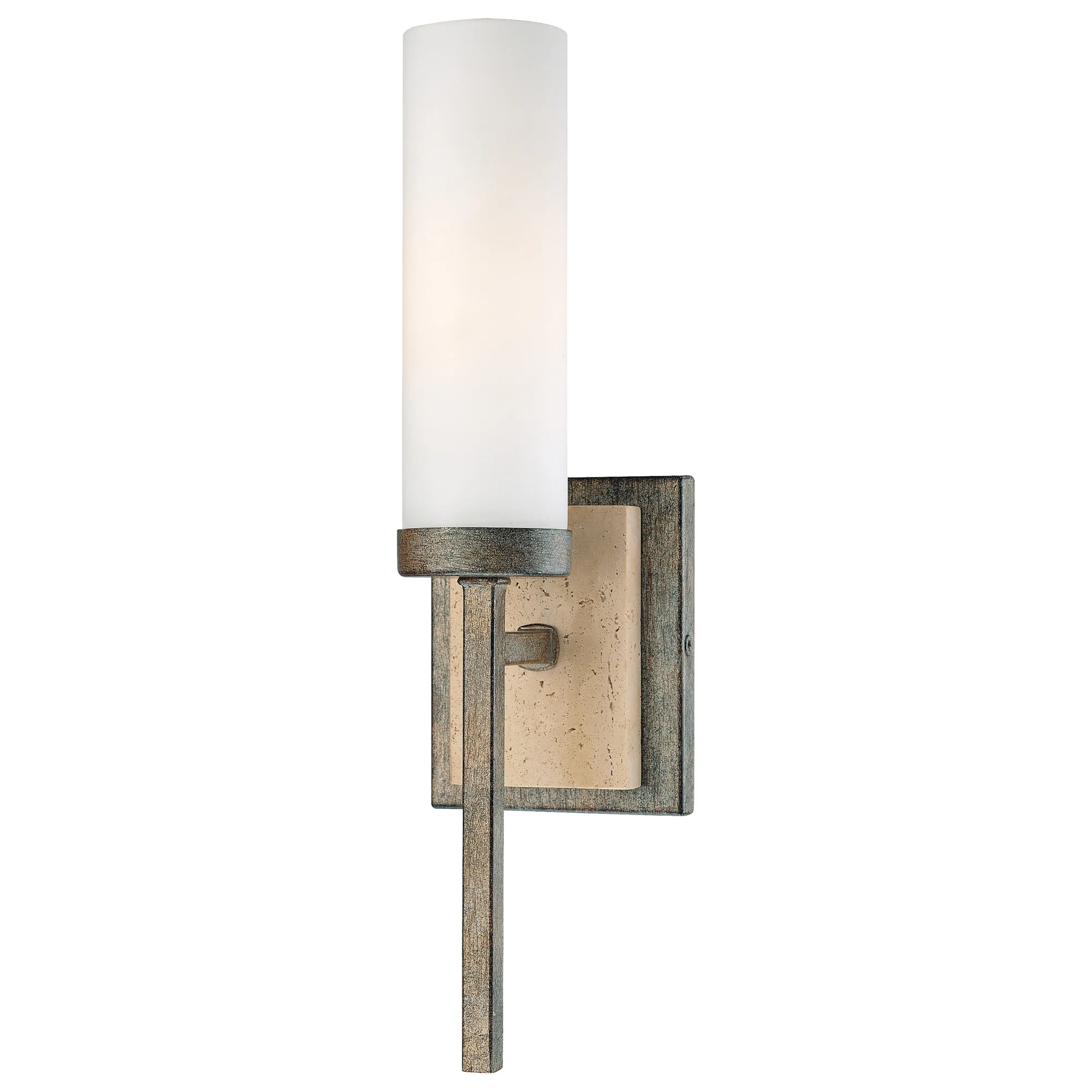 Compositions 1-Light Wall Sconce in Aged Patina Iron with Travertine Stone