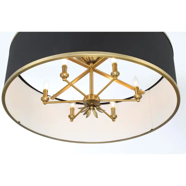 The Caprio pendant combines contemporary sophistication with warm brass tones and soft fabric shades. Its generous 40-inch width and 8-light configuration create dramatic illumination perfect for large dining spaces and grand entryways. - alternate view