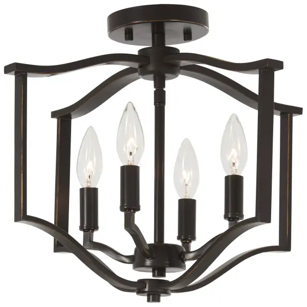 The Elyton semi-flush mount combines traditional bronze warmth with contemporary gold highlights in a compact 16-inch design. Perfect for rooms with lower ceilings, this 4-light fixture provides ample illumination while maintaining a low profile.