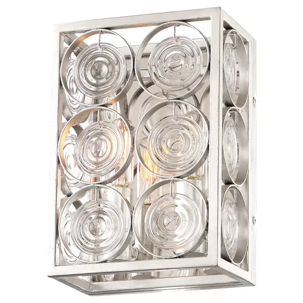 The Culture Chic wall sconce combines refined Catalina Silver finish with distinctive ripple glass shades, creating sophisticated ambient lighting. Its compact 6.75" width makes it ideal for bathrooms and hallways.