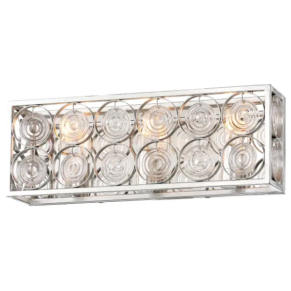 The Culture Chic 3-Light Bath fixture combines refined Catalina Silver finish with distinctive ripple glass shades and reflective backplate. Perfect for modern bathrooms seeking sophisticated illumination with coastal-inspired texture.