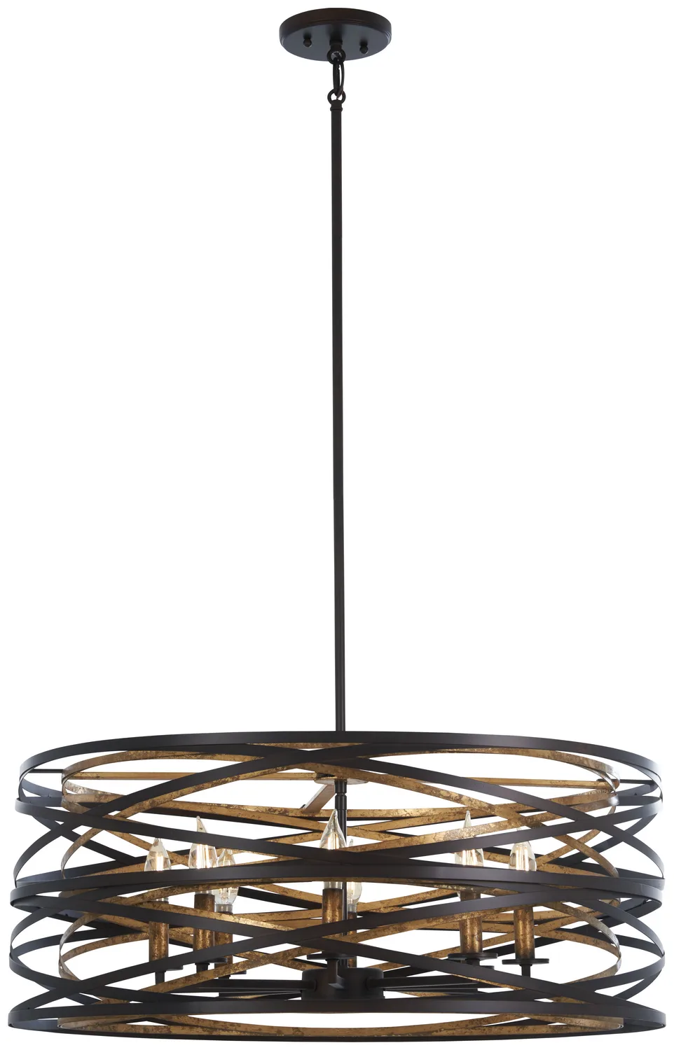Vortic Flow Eight Light Pendant in Dark Bronze W/Mosaic Gold Inte