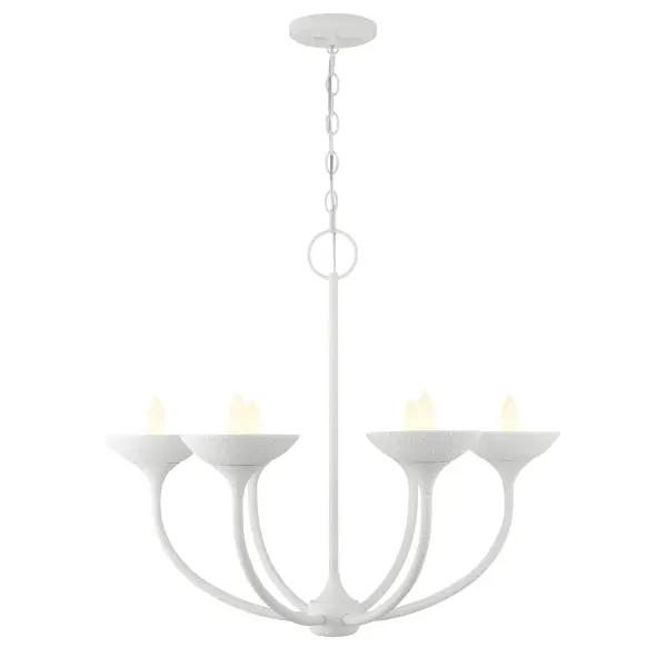 The Ryton 6-Light Chandelier brings contemporary sophistication with its plaster white finish and steel construction. Perfect for modern dining spaces, this medium-sized fixture offers dimmable lighting and clean aesthetic appeal. - alternate view