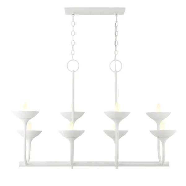 The Ryton 8-Light Island Chandelier combines clean modern lines with a sophisticated plaster white finish. Its generous 43-inch span and eight candelabra lights deliver both style and substantial illumination for kitchen islands and dining areas. - alternate view
