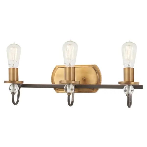 The Safra 3-Light Bath combines Harvard Court Bronze with Natural Brushed Brass accents for a sophisticated transitional look. Perfect for medium-sized bathrooms, this 21-inch vanity light provides ample illumination.