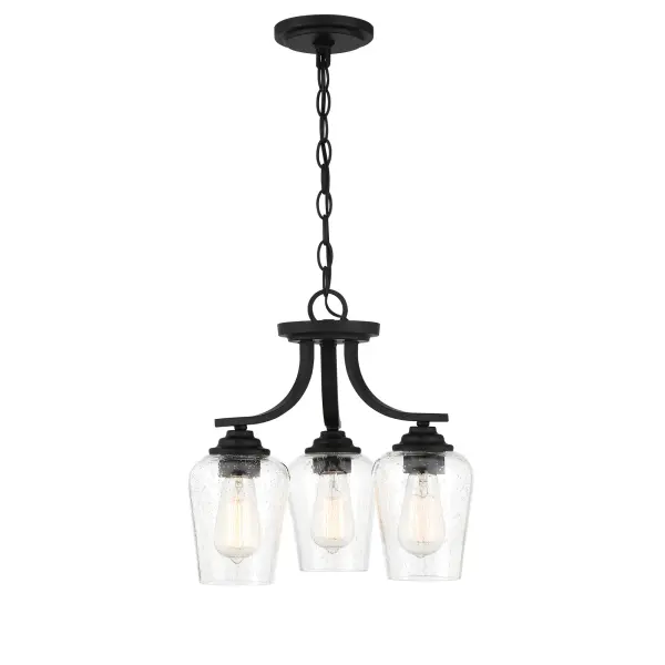 3 Light Semi Flush Convertible to Chandelier in Coal Finish with Clear Seeded Glass - alternate view