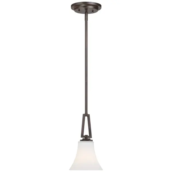 The Middlebrook mini pendant combines classic transitional styling with practical scale. Its 6-inch diameter and etched white glass shade provide soft, diffused light perfect for smaller spaces or grouped installations.