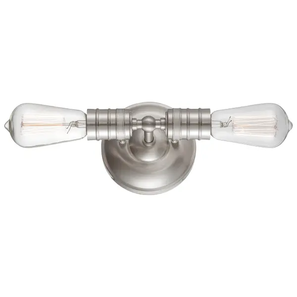 The Downtown Edison wall sconce combines modern brushed nickel finish with industrial Edison bulb styling. Its compact 6.25" width makes it ideal for smaller spaces while dual bulbs provide ample illumination.