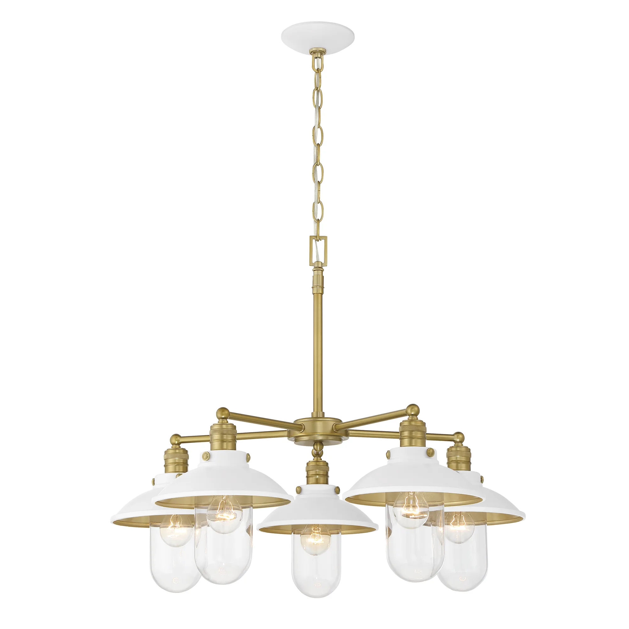 Downtown Edison 5-Light Chandelier in White and Soft Brass