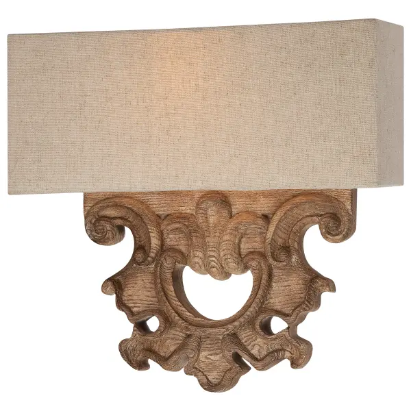 The Abbott Place wall sconce combines traditional warmth with transitional styling. Its Classic Oak Patina finish and beige fabric shade create soft, inviting illumination perfect for intimate spaces.