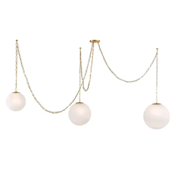 The Marbelle 80" pendant makes a dramatic statement over large dining tables and kitchen islands. Its Legacy Brass finish and etched alabaster glass shades create warm, diffused light with transitional elegance. - alternate view