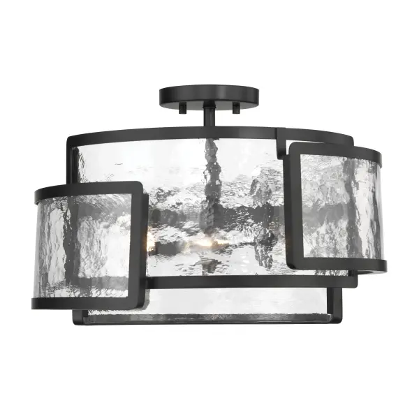 Modern Semi-Flush with Striking Rock-Pressed Glass and Bold Black Finish - Image 2