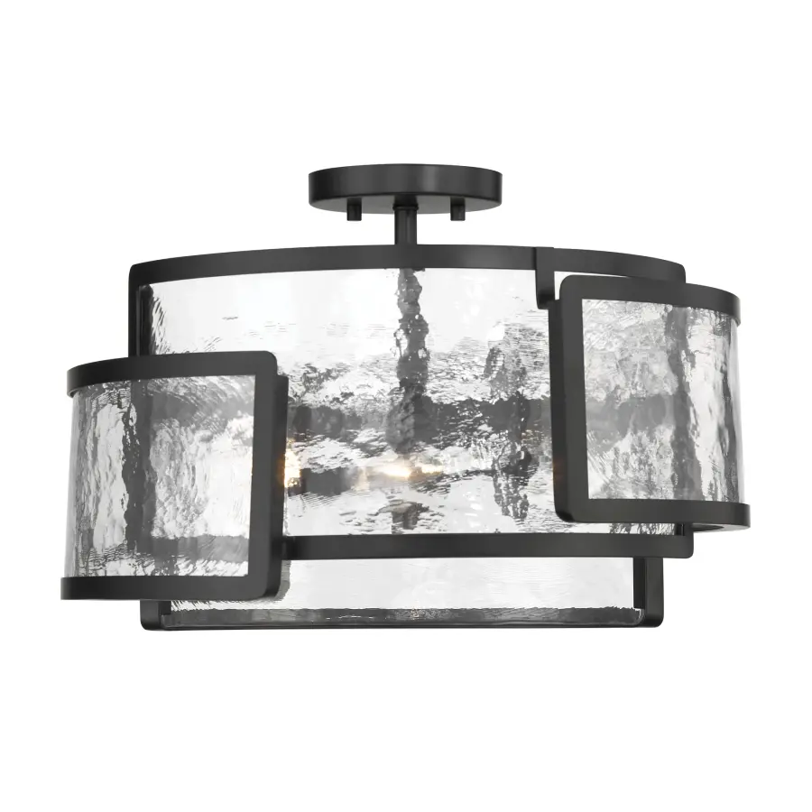 Modern Semi-Flush with Striking Rock-Pressed Glass and Bold Black Finish - Image 2