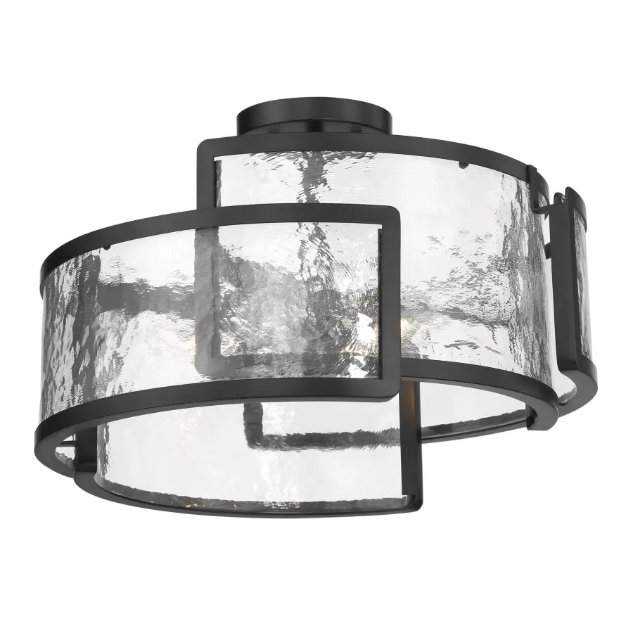 Modern Semi-Flush with Striking Rock-Pressed Glass and Bold Black Finish - Image 3