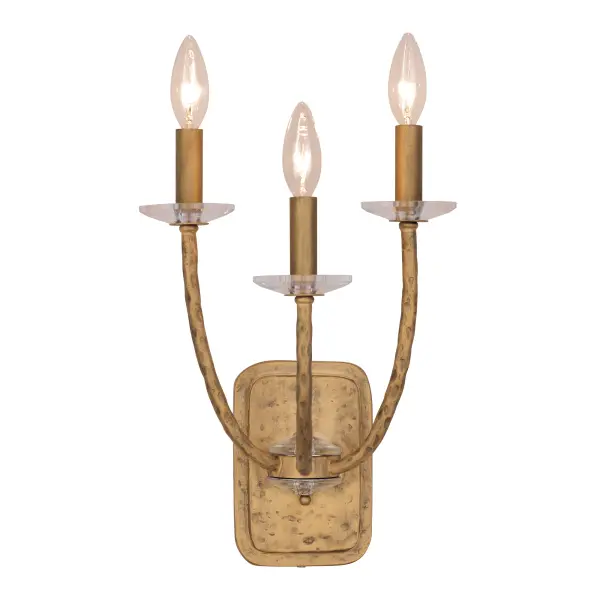 The Atella wall sconce combines hammered metalwork in Ashen Gold with faceted crystal bobeches for a refined traditional look. Its compact 10-inch width makes it ideal for bathrooms, hallways, and powder rooms. - alternate view