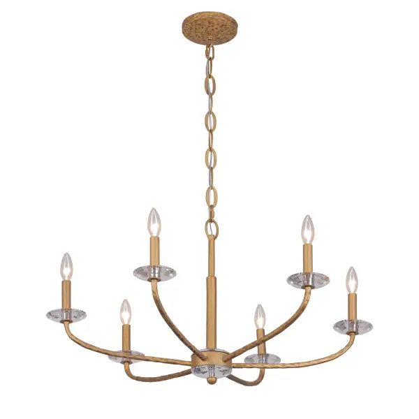 The Atella chandelier combines classic candelabra styling with refined hammered metalwork and faceted crystal accents. Its 32-inch width makes it versatile for medium-sized spaces, while the Ashen Gold finish adds warmth and sophistication. - alternate view