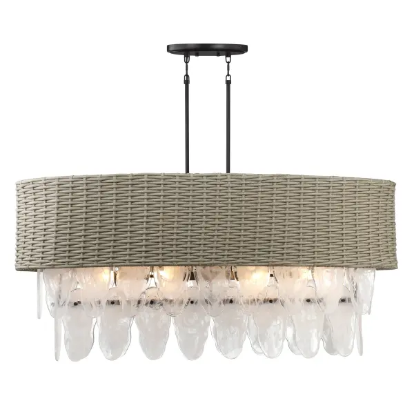 The Breakers Isle brings relaxed coastal elegance with 12 lights wrapped in natural PE rattan shades. Its 48-inch linear design and coal black finish create striking contrast perfect for kitchen islands and dining spaces. - alternate view