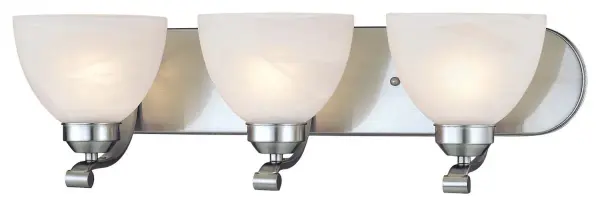 The Paradox 3-Light Bath fixture combines timeless transitional design with practical functionality. Its 24-inch width and brushed nickel finish make it versatile for various bathroom styles and sizes.