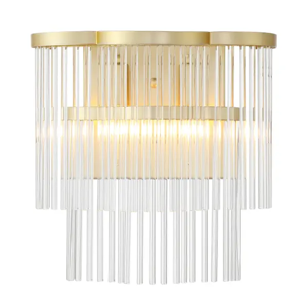 The Azura wall sconce combines contemporary styling with timeless elegance through prismatic crystal rods and heirloom brass finish. Its compact 12-inch profile makes it ideal for bathrooms, hallways, and powder rooms where refined lighting is essential. - alternate view