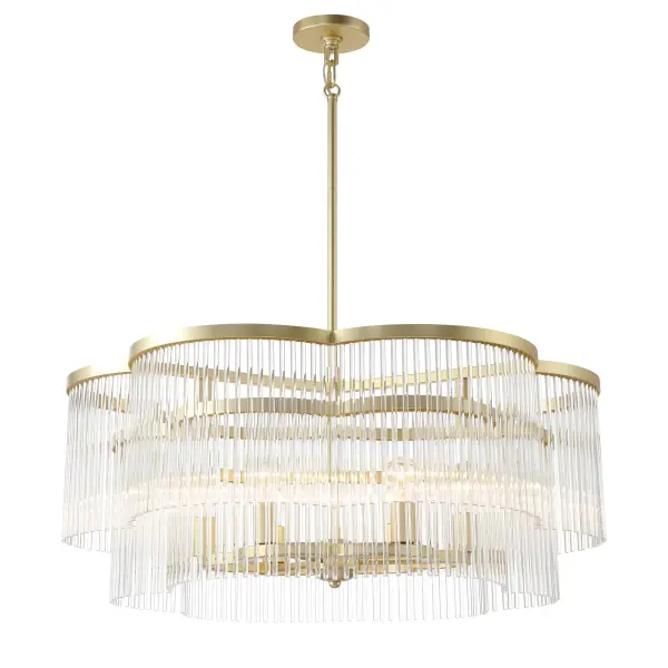 The Azura 6-Light Pendant combines warm heirloom brass with prismatic crystal rods for a sophisticated statement piece. Its 34-inch linear design makes it perfect for dining tables and kitchen islands, delivering both ambient and decorative lighting.
