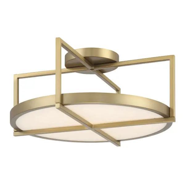 The Boada semi-flush mount combines contemporary styling with warm soft brass finish and faux alabaster shade. At 18" wide, it provides excellent ambient lighting with high CRI LED technology, perfect for intimate spaces.