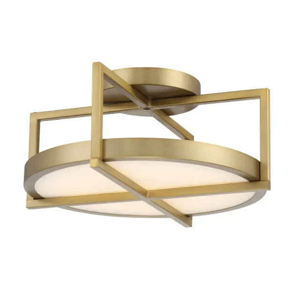 The Boada semi-flush mount combines contemporary styling with warm soft brass finish and faux alabaster diffuser. At 14" wide, it's perfectly sized for smaller spaces while delivering 1249 lumens of high-CRI LED light.