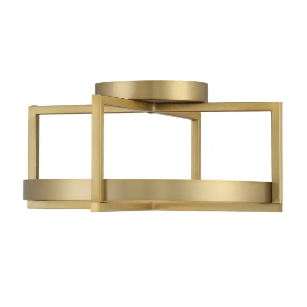The Boada semi-flush mount combines contemporary styling with warm soft brass finish and faux alabaster diffuser. At 14" wide, it's perfectly sized for smaller spaces while delivering 1249 lumens of high-CRI LED light. - alternate view