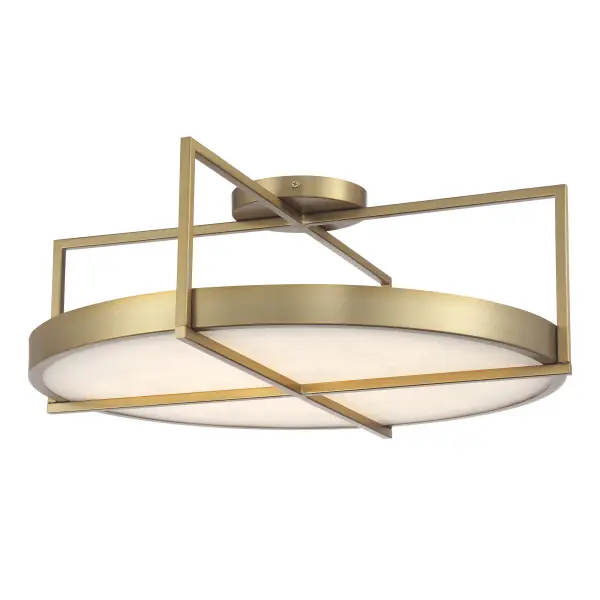 The Boada semi-flush mount combines contemporary styling with practical functionality. Its soft brass finish and faux alabaster shade create warm, diffused lighting perfect for smaller spaces with lower ceilings.