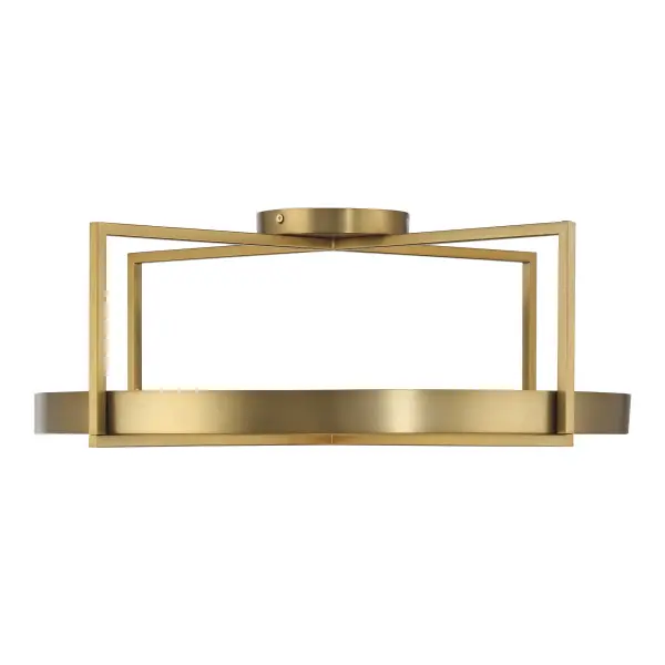 The Boada semi-flush mount combines contemporary styling with practical functionality. Its soft brass finish and faux alabaster shade create warm, diffused lighting perfect for smaller spaces with lower ceilings. - alternate view
