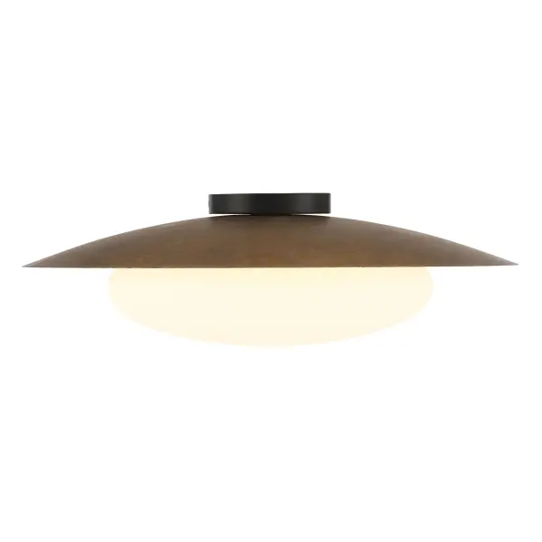 The Zinola 18" flush mount combines sophisticated Halcyon Gold finish with high-performance LED technology. Its etched opal glass diffuses 2415 lumens with exceptional 96 CRI for true color rendering in compact spaces. - alternate view