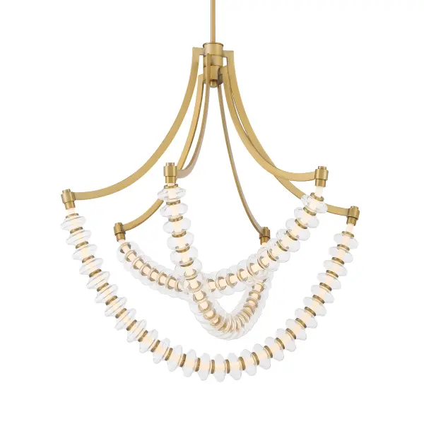 The Pearl LED Chandelier combines modern design with timeless brass elegance. At 29.25 inches wide, it provides excellent illumination with integrated LED technology, delivering 2700 lumens with superior 90 CRI color rendering.