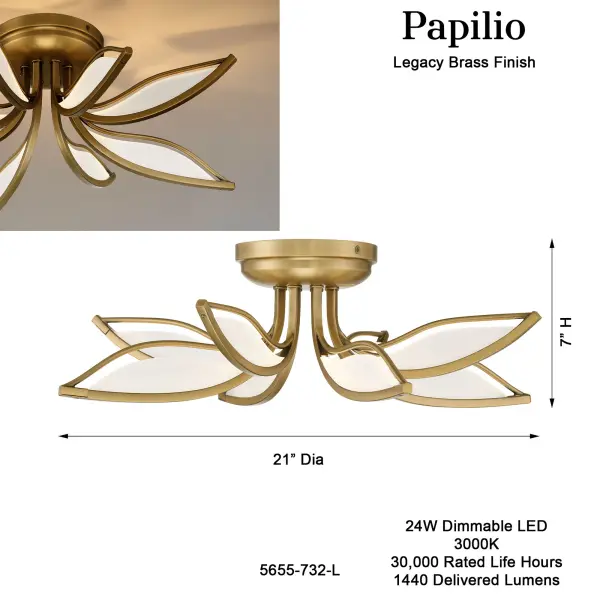 Papilio 21" LED Flush Mount in Legacy Brass - Image 3