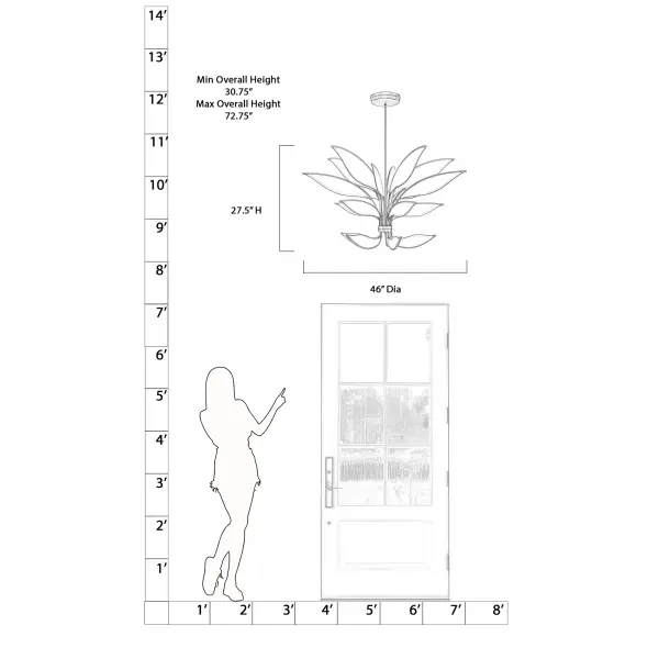 The Papilio 46" LED Chandelier combines contemporary design with warm Legacy Brass finish and energy-efficient integrated LED technology. Its substantial 46-inch linear profile makes a bold statement over dining tables and kitchen islands. - alternate view