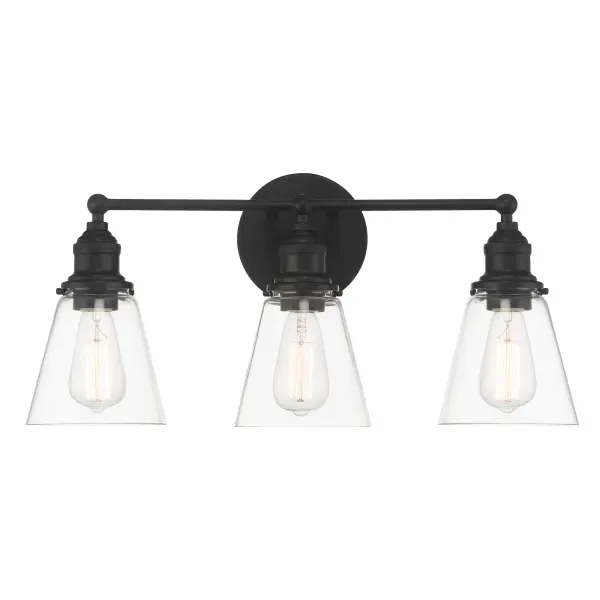 The Barwell vanity light combines traditional styling with modern functionality. Its 24-inch width makes it ideal for medium to large bathroom vanities, while the coal black finish adds sophisticated contrast.