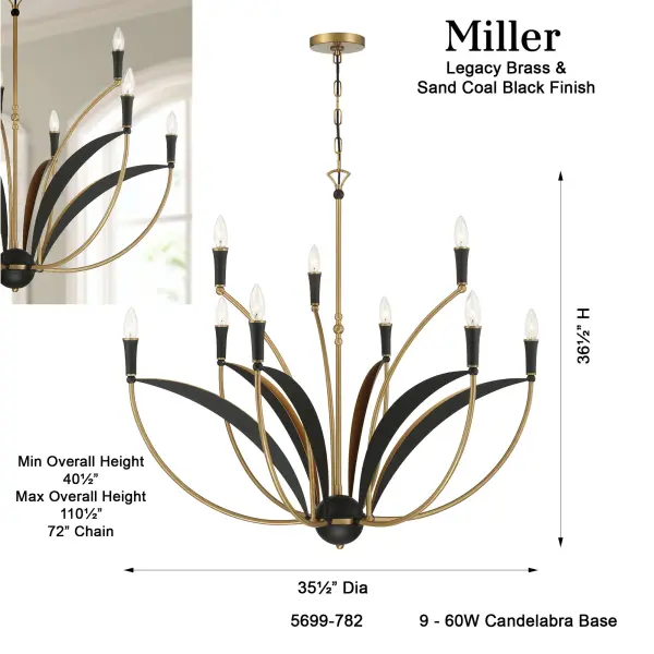Miller 35.5" 9-Light Chandelier in Legacy Brass - Image 3