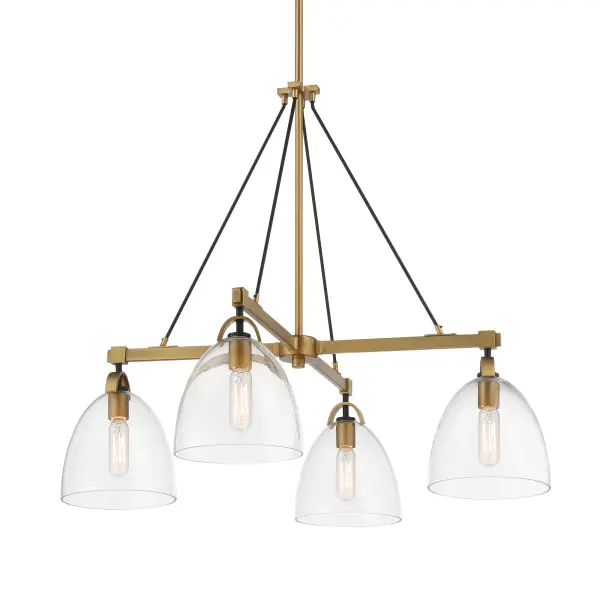The Sommersby chandelier combines warm Legacy Brass with modern Matte Black accents for a refined transitional look. At 30 inches wide, it's perfectly scaled for medium dining rooms and kitchen islands, offering versatile style.