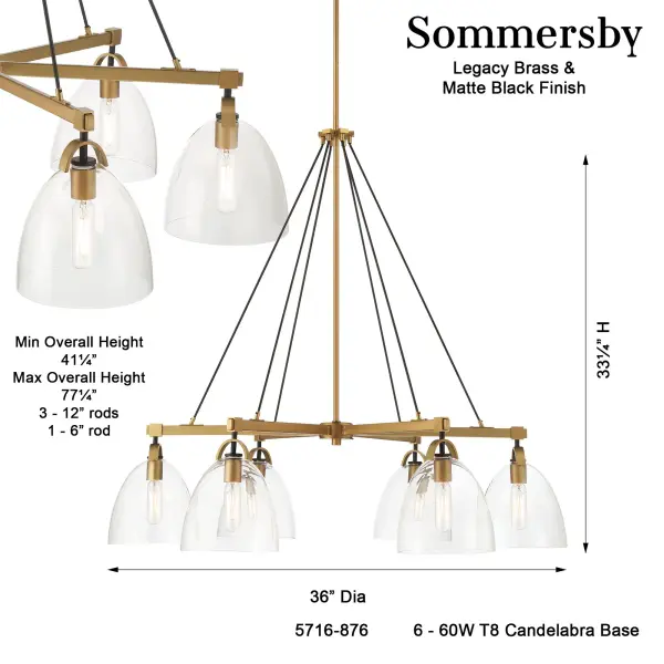 Sommersby 36" 6-Light Chandelier in Legacy Brass - Image 3