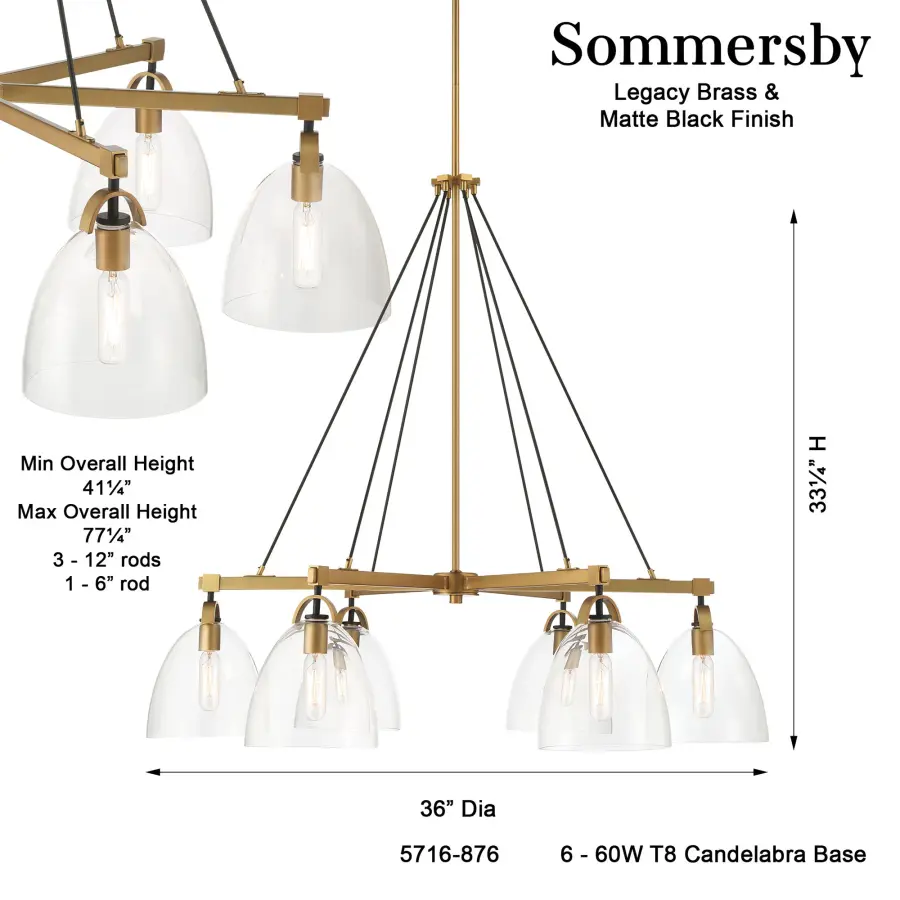 Sommersby 36" 6-Light Chandelier in Legacy Brass - Image 3