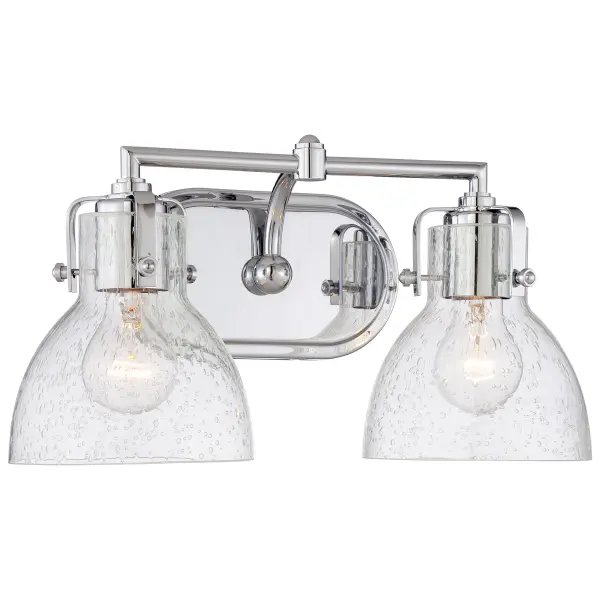 This 2-light vanity fixture combines polished chrome with clear seeded glass for a versatile transitional look. At 15.5 inches wide, it's perfectly sized for standard bathroom vanities and powder rooms.