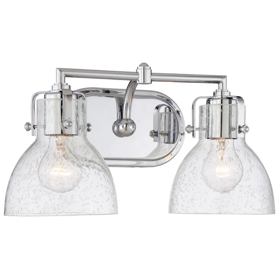 2-Light Chrome Vanity Light with Clear Seeded Glass