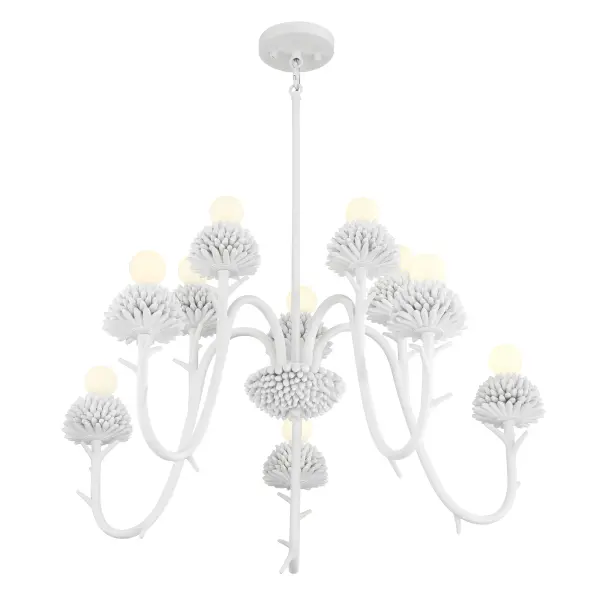 Robin Baron's North Fork chandelier brings sophisticated coastal style with its sand white finish and two-tier design. The 30-inch width and 10-light configuration create dramatic illumination perfect for dining rooms and entryways. - alternate view