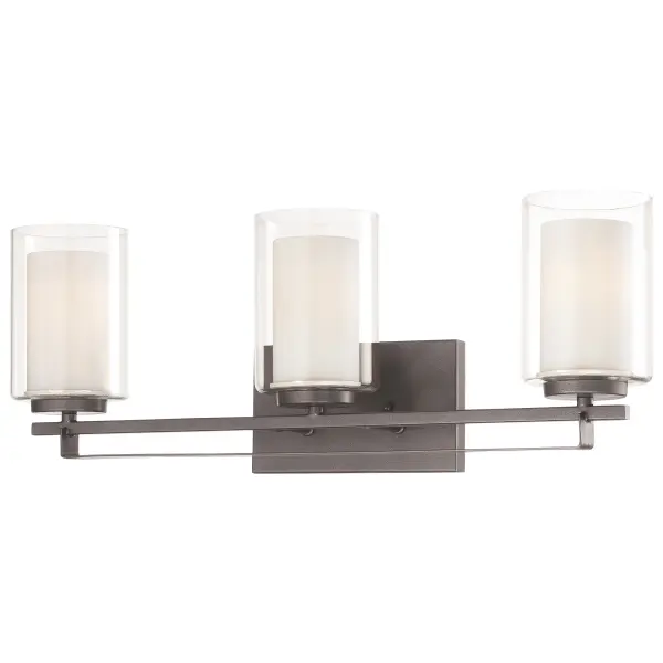 The Parsons Studio 3-Light Bath combines clean transitional design with industrial smoked iron finish. At 24 inches wide, it's perfectly sized for medium vanities, offering ample illumination with dimmable functionality.