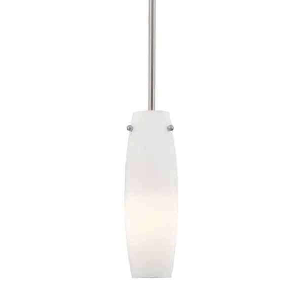 This sleek mini pendant combines brushed nickel hardware with etched opal glass for a clean, modern look. Its compact 3.63-inch width makes it perfect for tight spaces or grouped installations over kitchen islands.