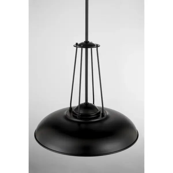 The Schooner Ridge pendant combines clean modern lines with industrial charm. Its 18-inch etched opal glass shade provides soft, even illumination while the coal black finish adds contemporary sophistication to any space. - alternate view