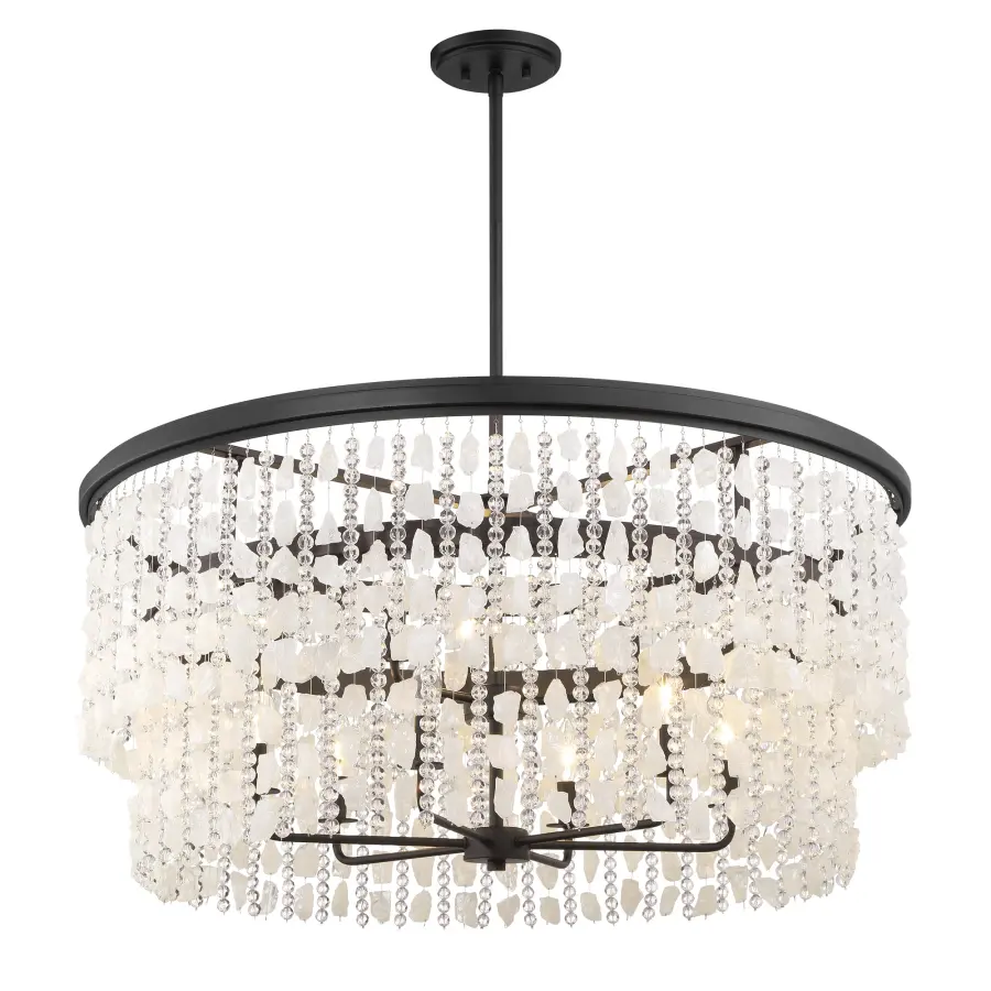 Dramatic Linear Chandelier with Crystalline Sparkle - Image 1
