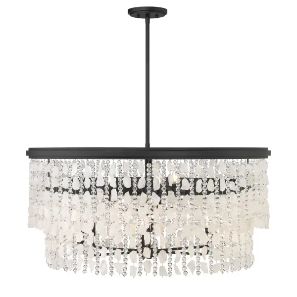 This stunning 36-inch linear chandelier combines modern sophistication with glamorous sparkle. Nine candelabra lights illuminate quartz crystalline and cut glass beads against a Sand Coal Black finish, creating dramatic visual interest. - alternate view